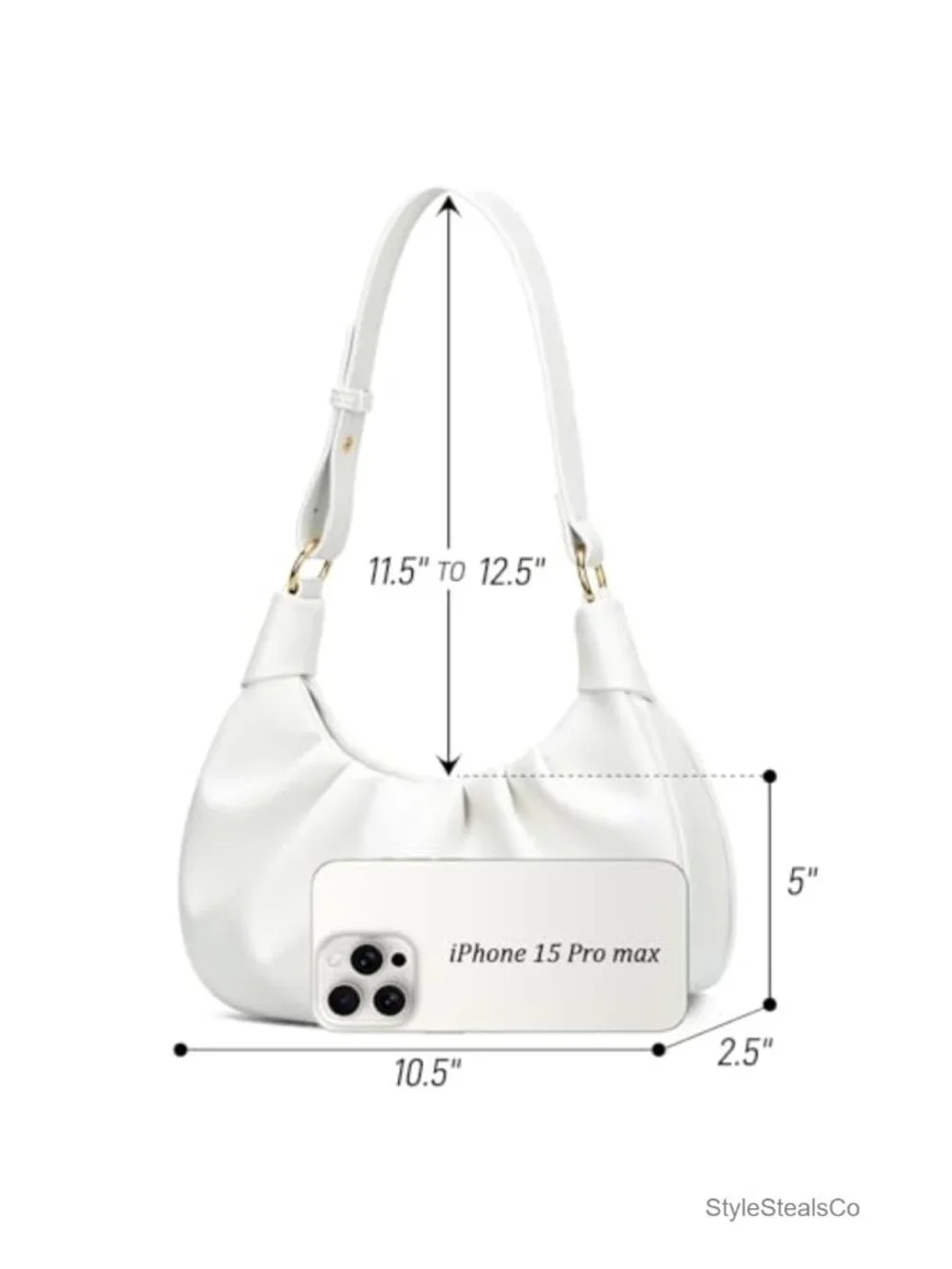 Faux Leather Ruched Hobo Shoulder Bag with Detachable Gold Chain